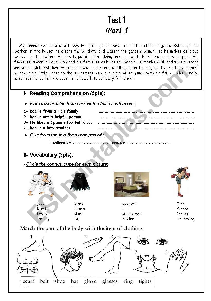 Test (part 1) worksheet