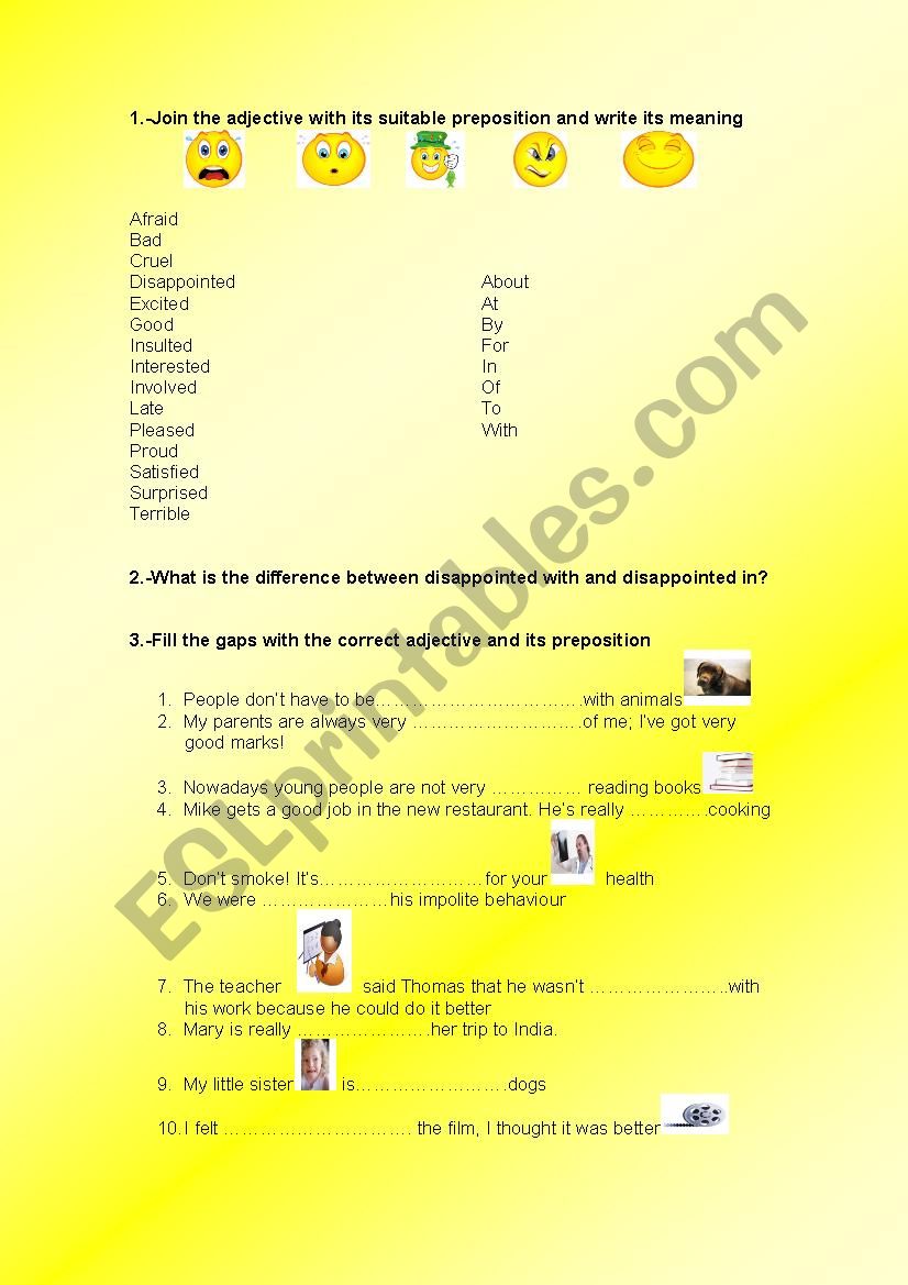 adjectives and prepositions worksheet