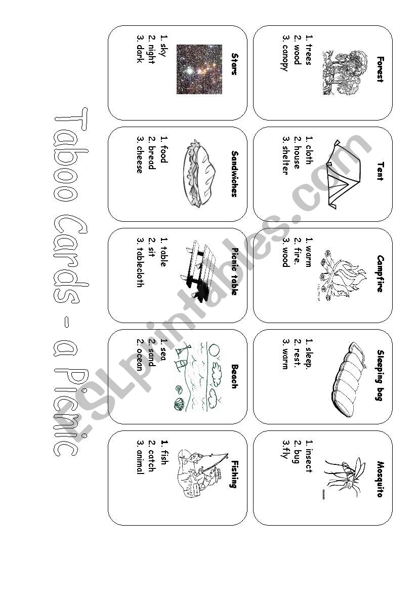 Taboo Cards - A Picnic worksheet