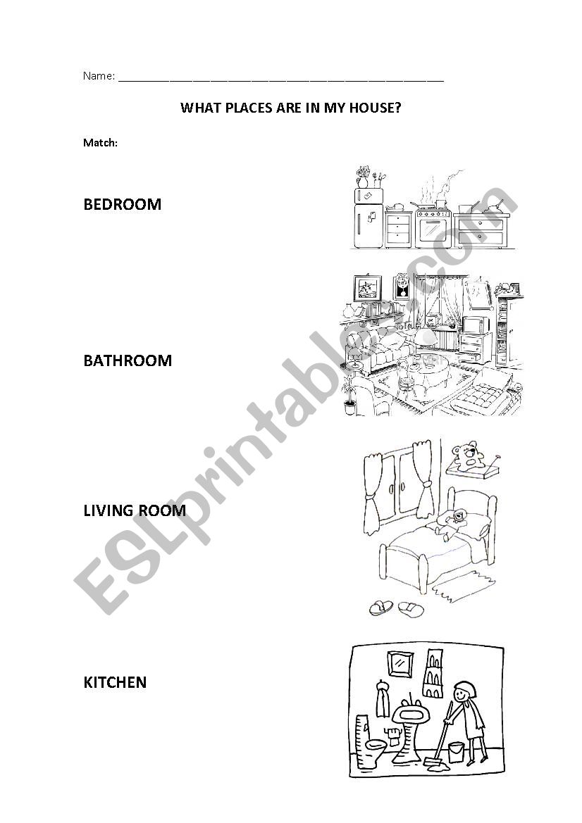 What places are in my house? worksheet