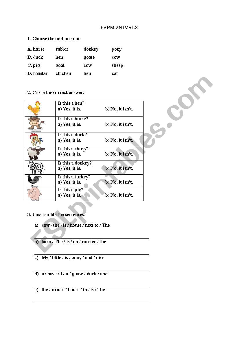 farm animals worksheet