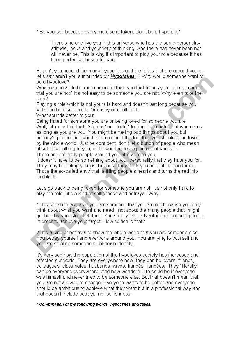 Be yourself worksheet