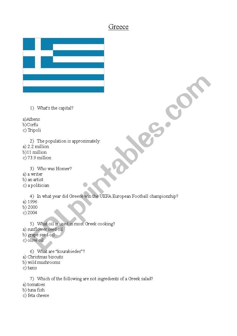 Greece worksheet