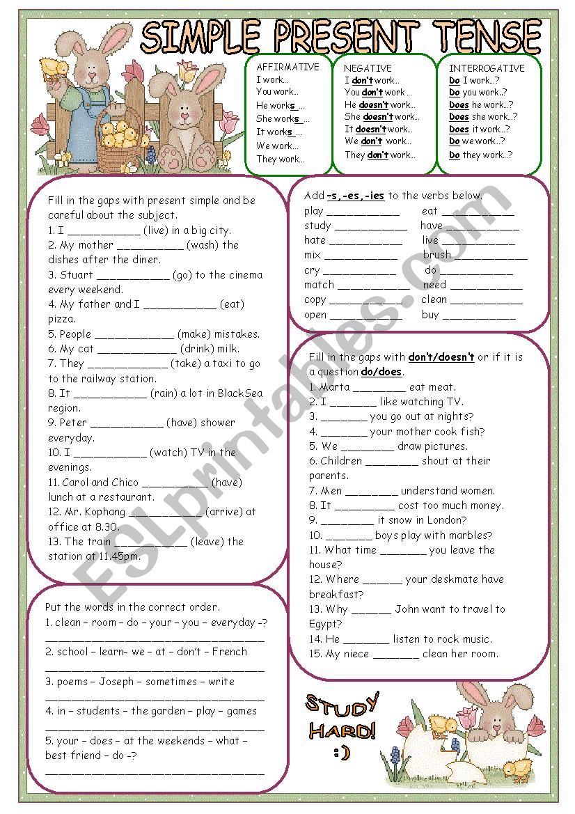 PRESENT SIMPLE TENSE worksheet