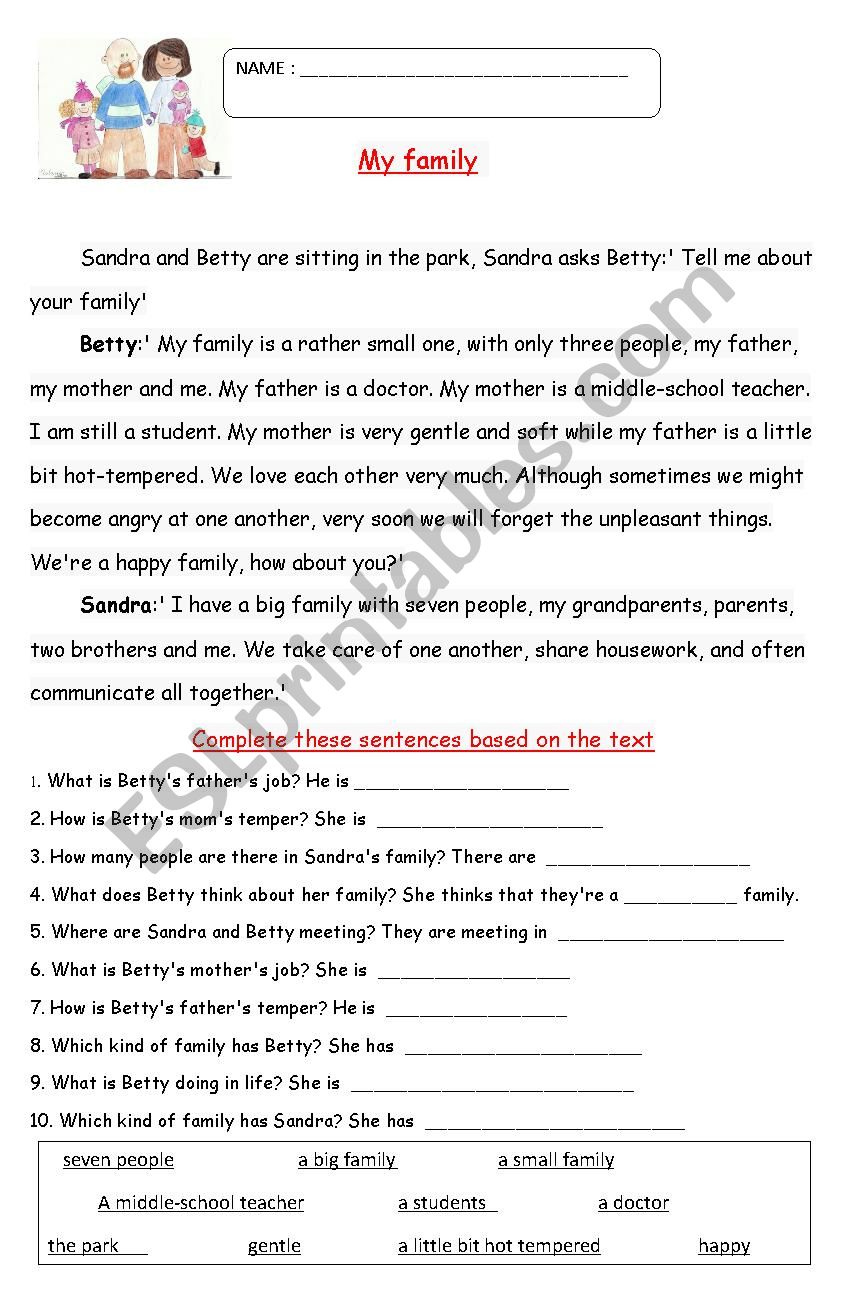 family worksheet