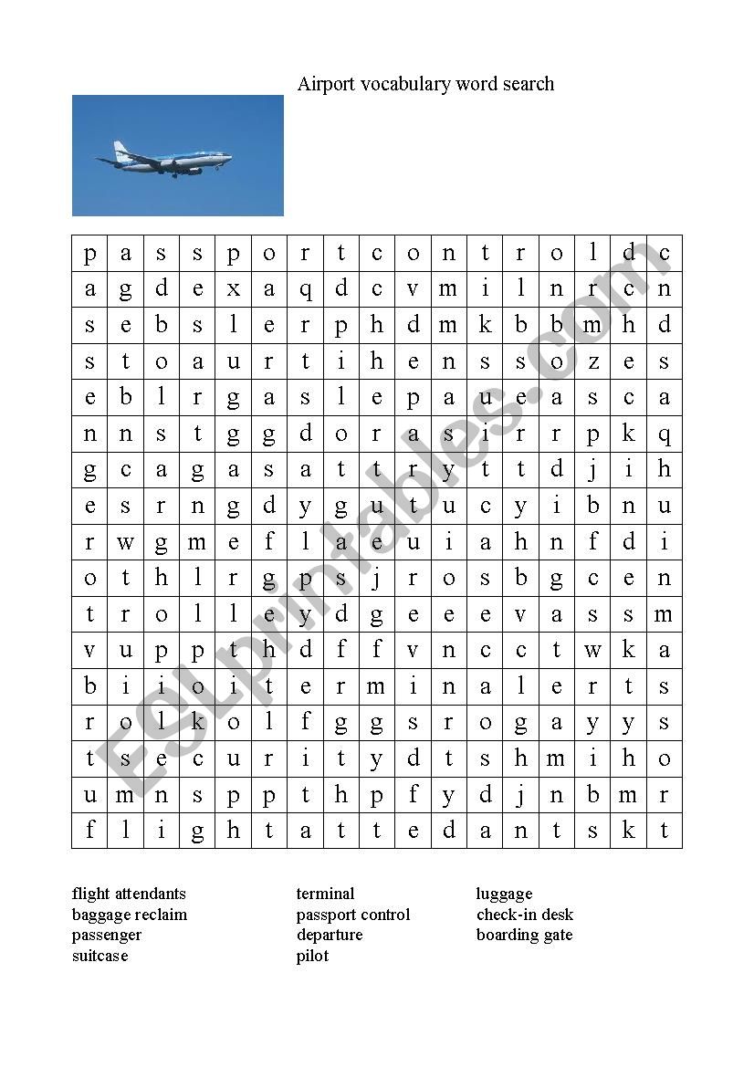 airport word search  worksheet