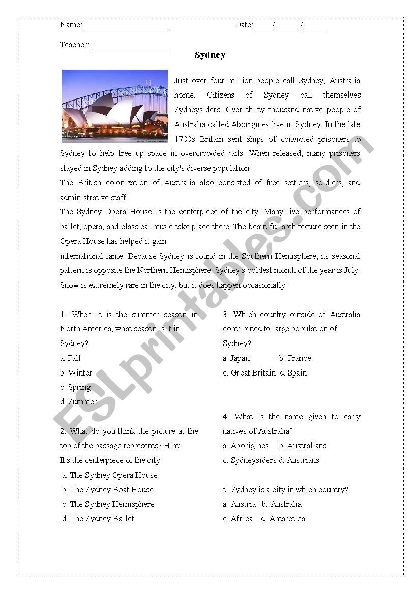 Reading Comprehension worksheet