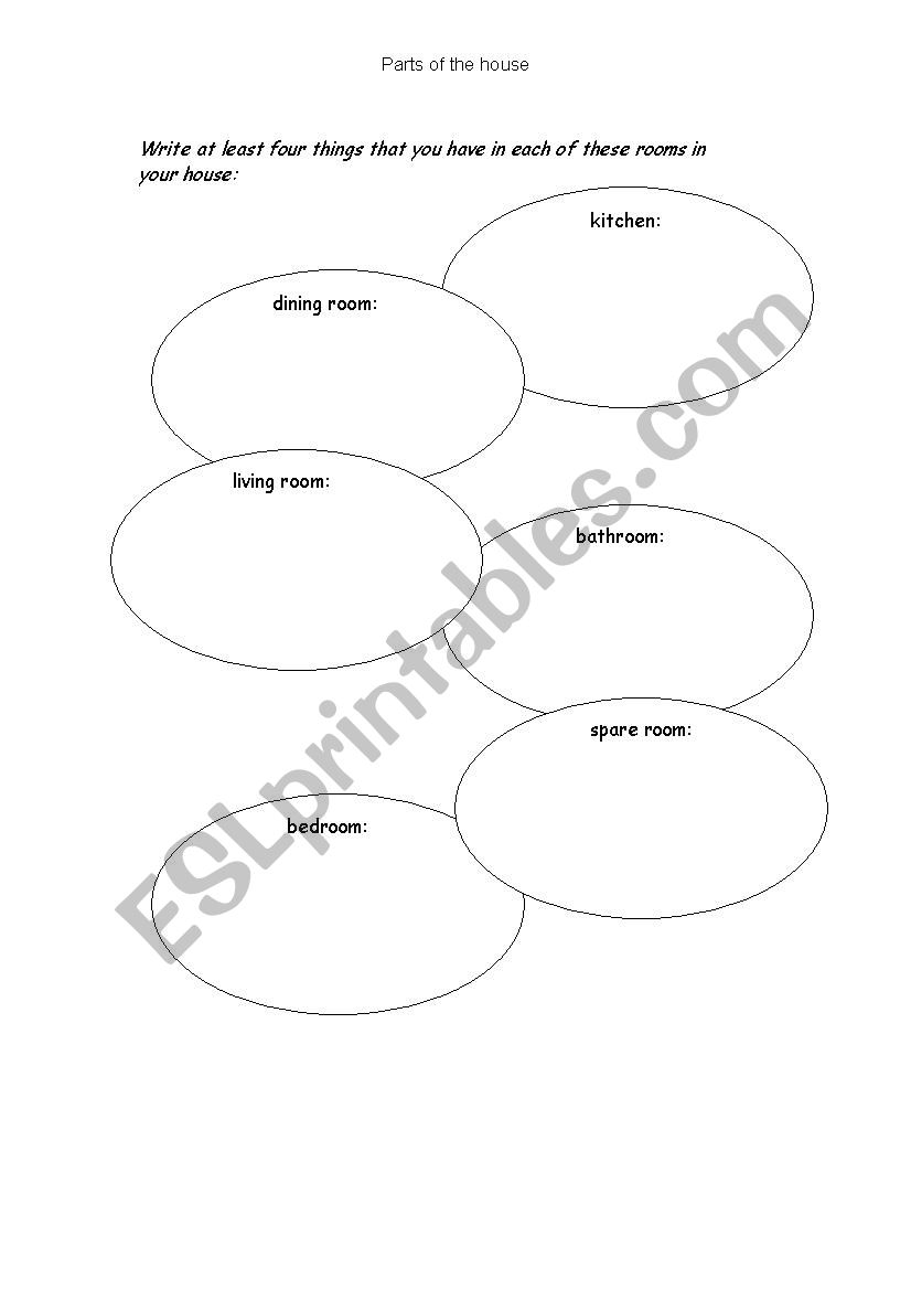 Parts of the house worksheet