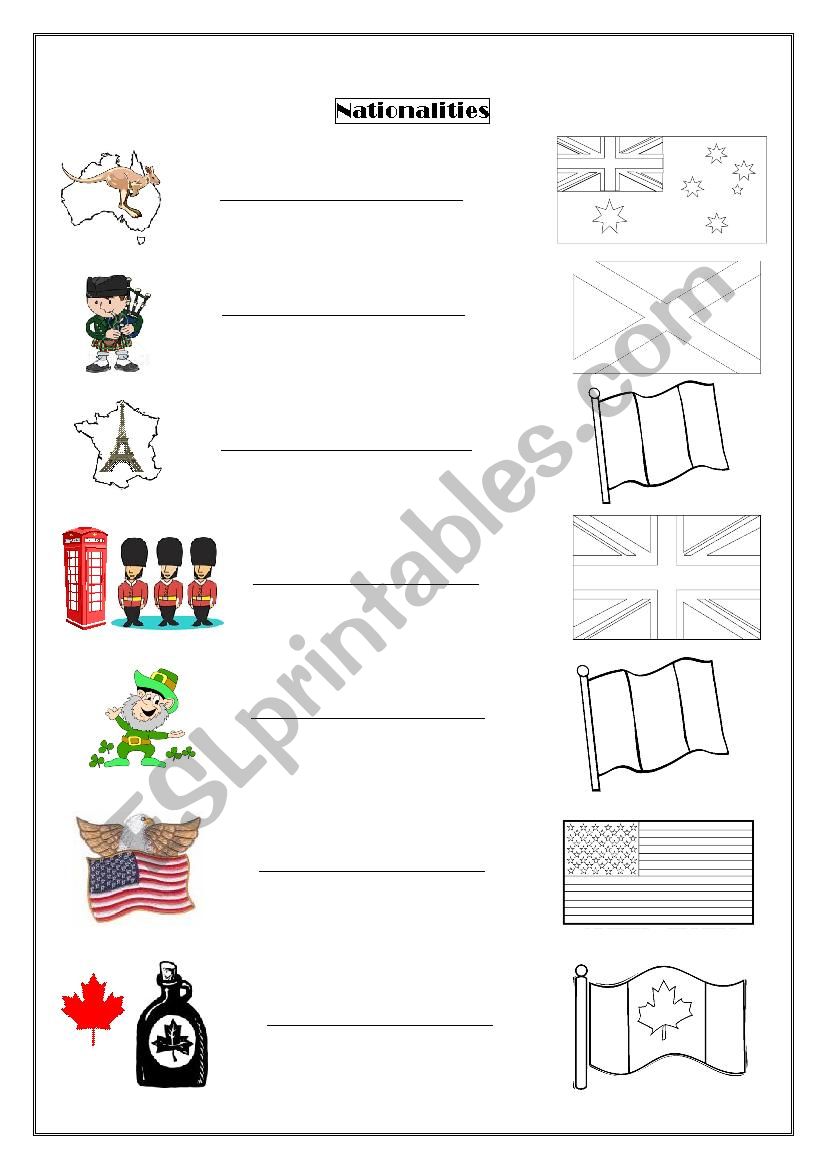 Nationalities worksheet