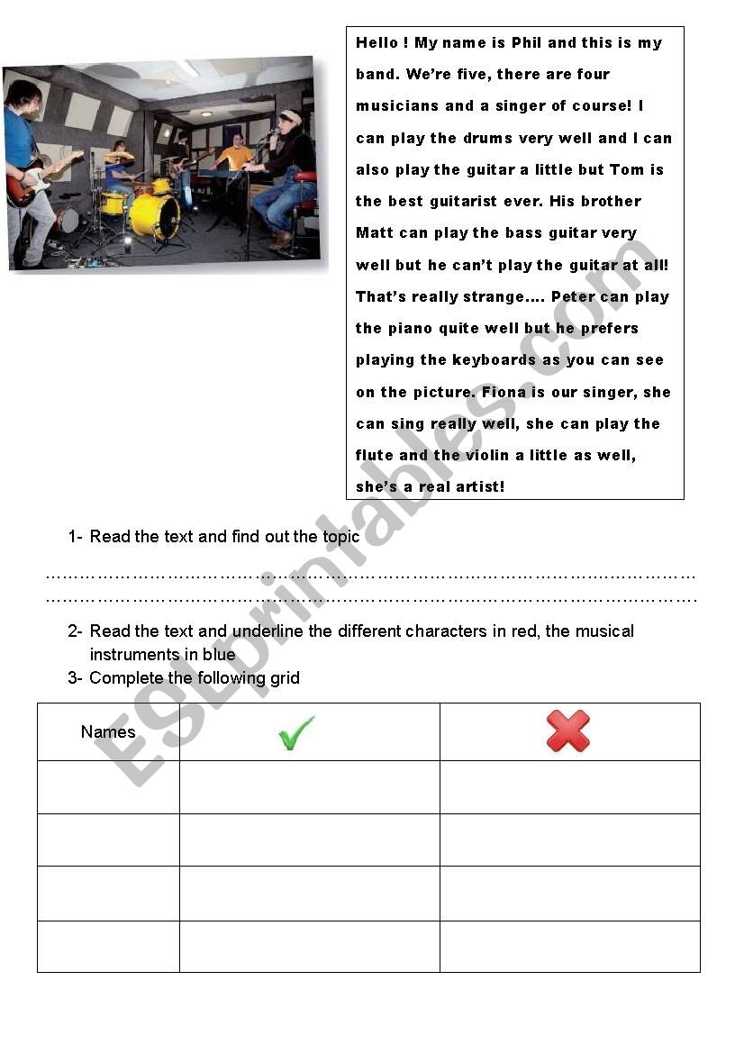 music- I can play the.... worksheet