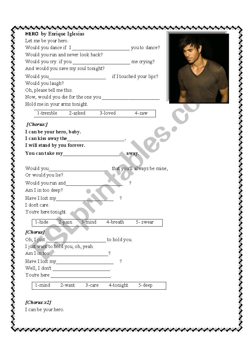 Hero by Enrique Iglesias worksheet