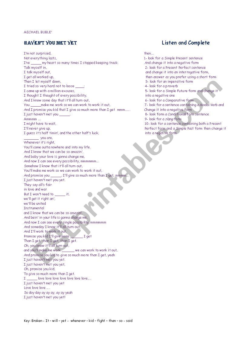 Haven´t met you yet - ESL worksheet by rafaella65