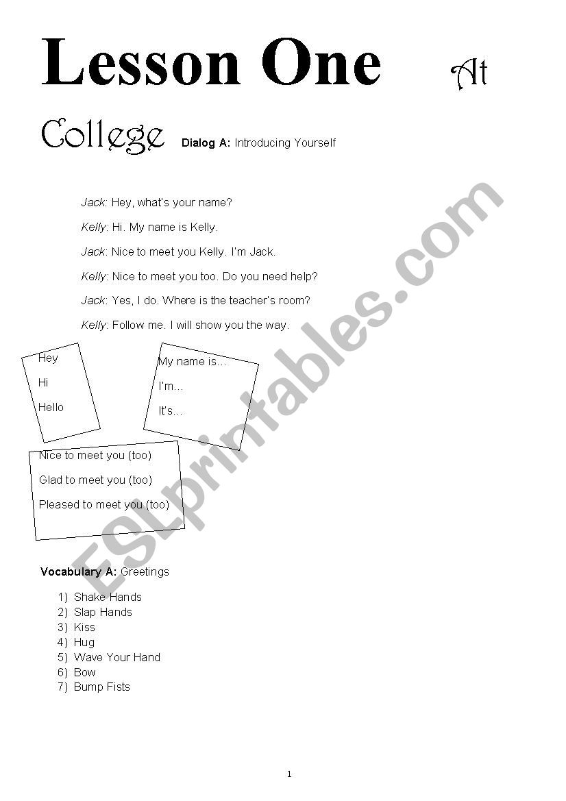 Lesson 1  worksheet