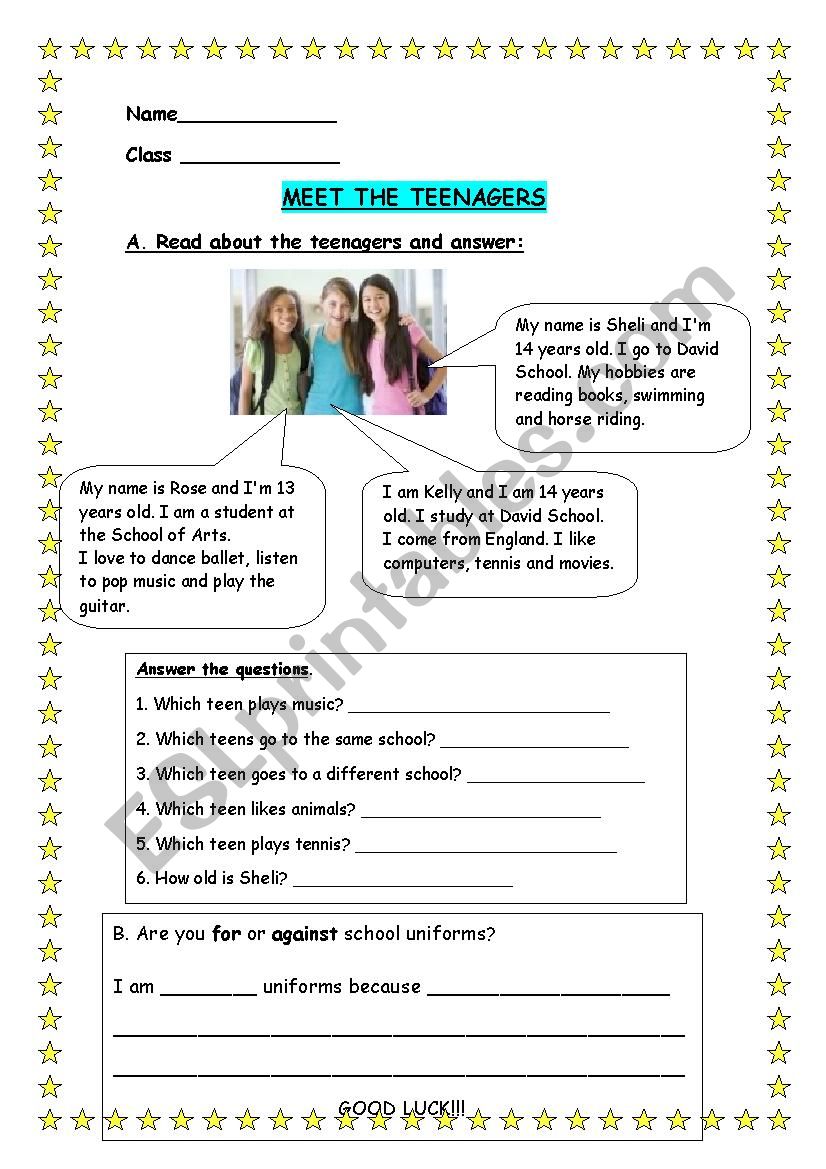 Meet the Teens worksheet