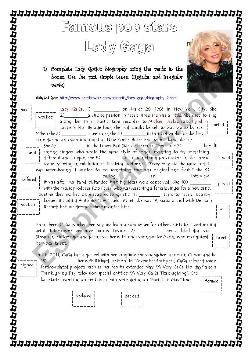 Biography: Lady Gaga worksheet