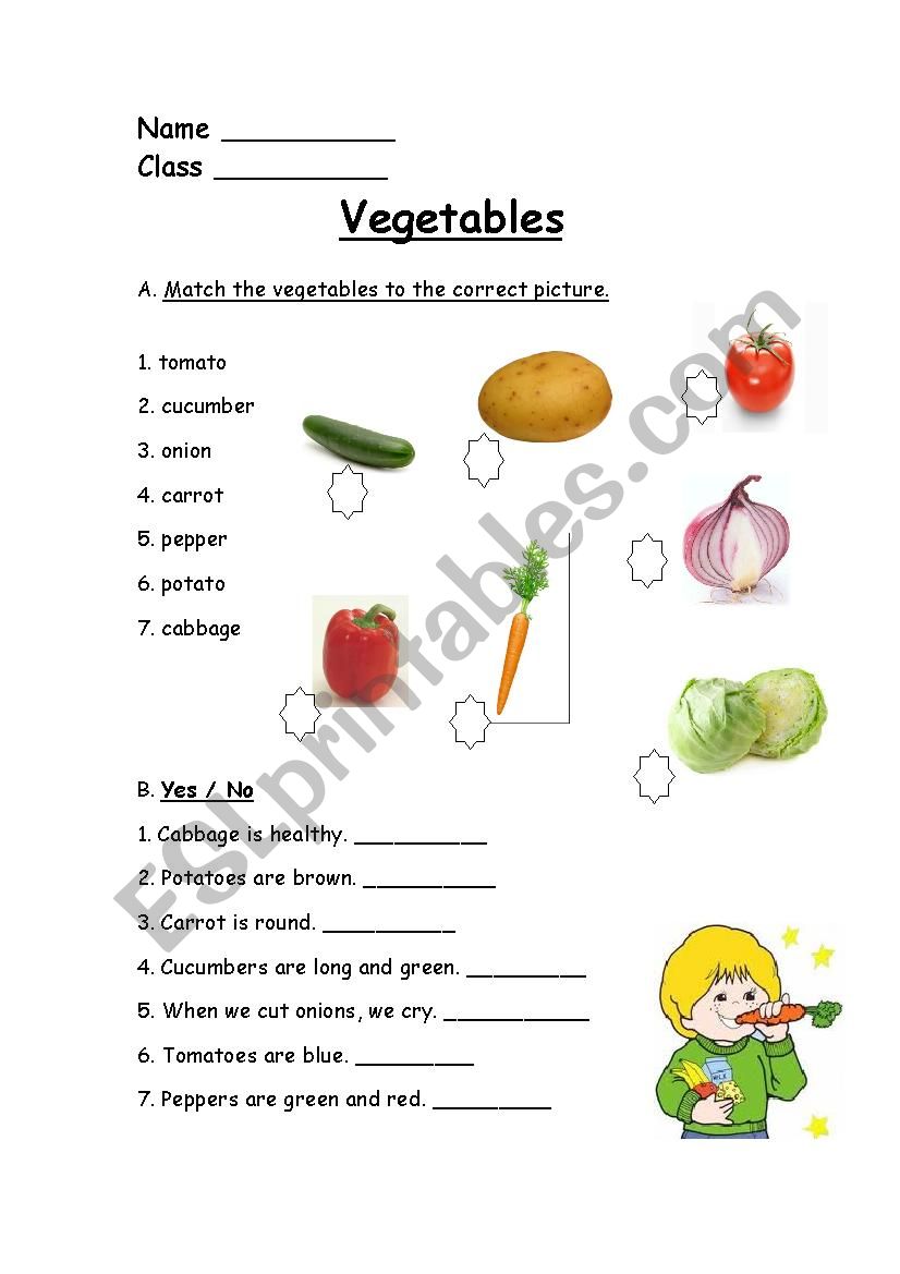 Healthy food - vegetables worksheet