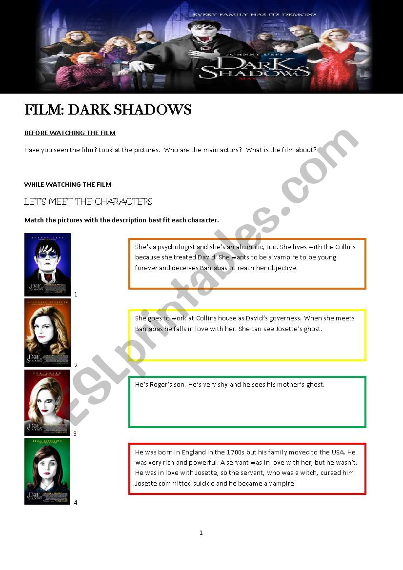 Dark Shadows worksheet