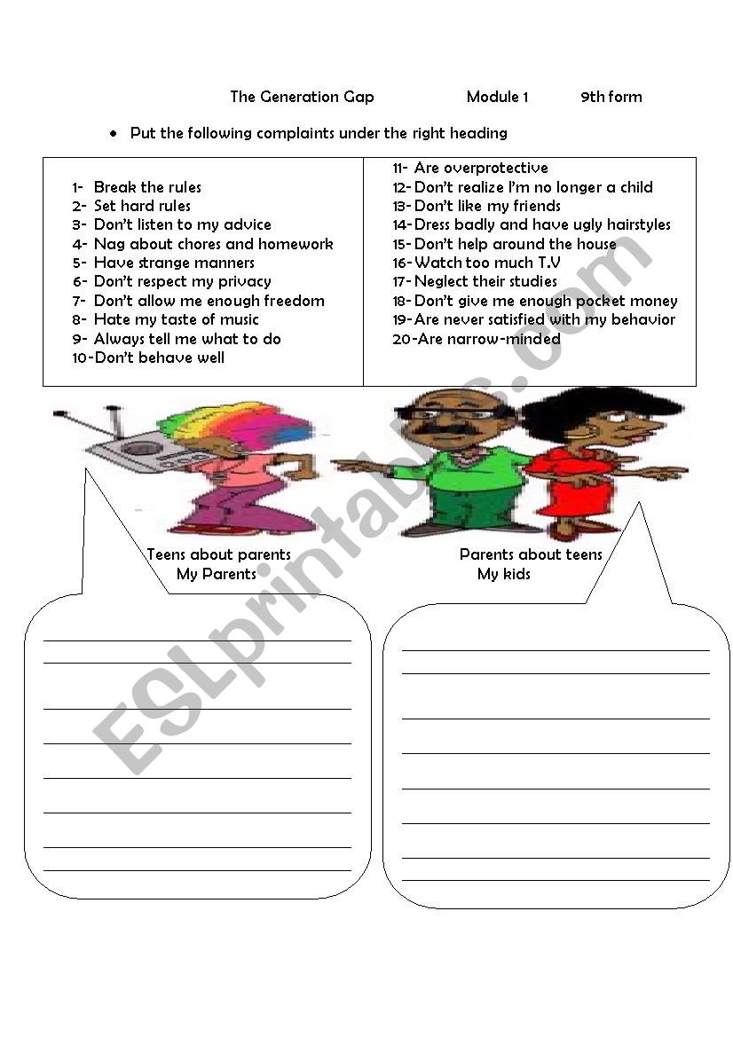 The generation gap  worksheet