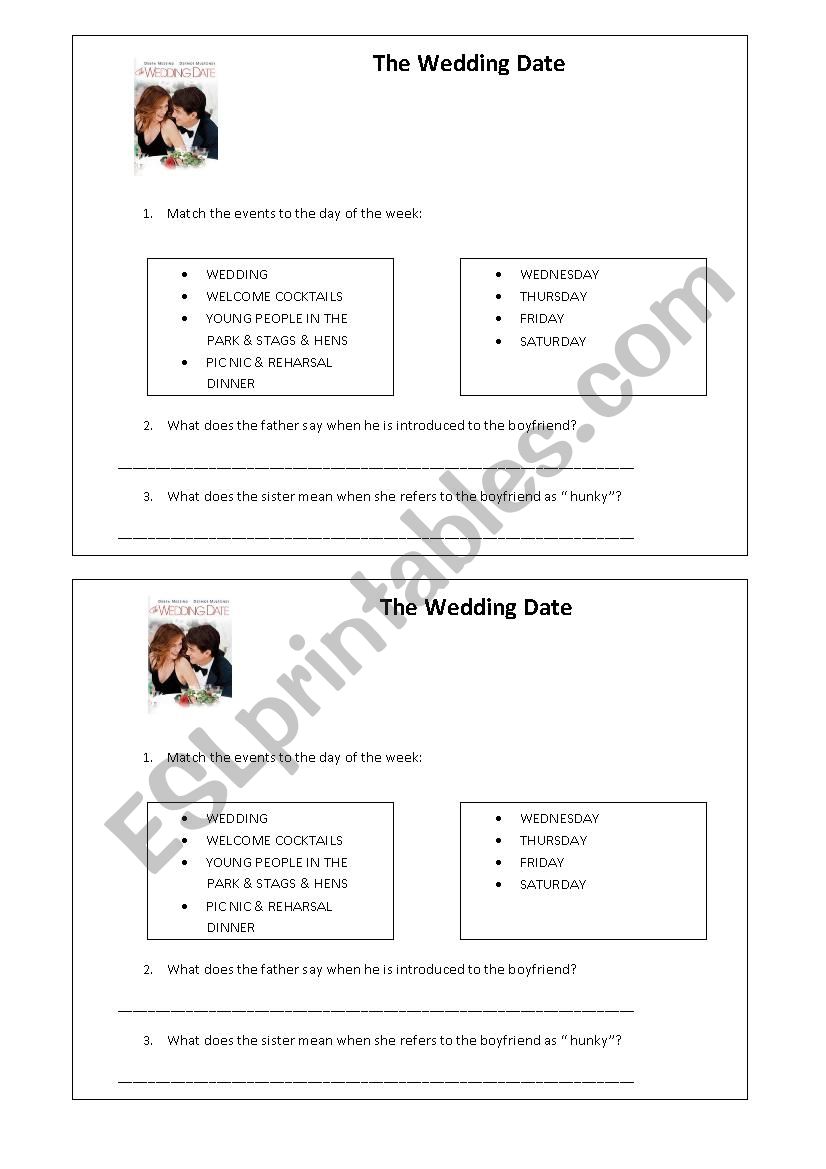 The Wedding Date - Movie worksheet