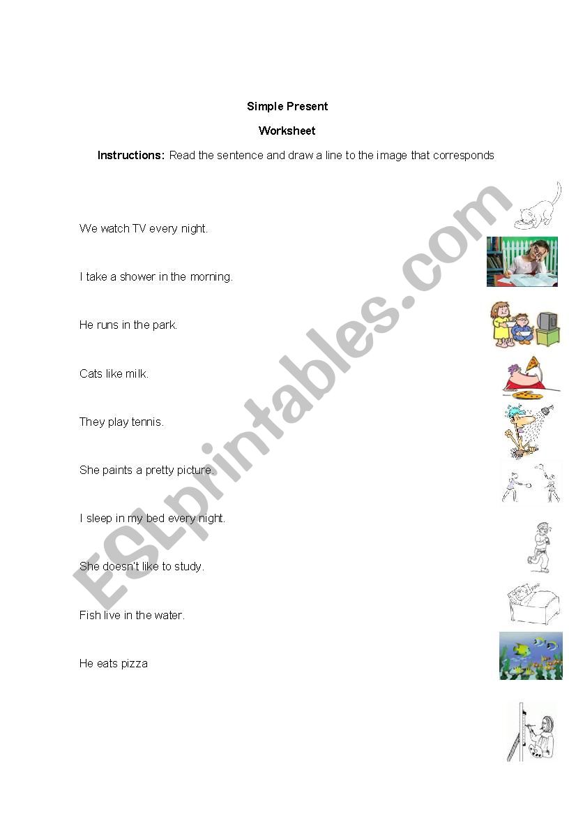 Present simple Match worksheet