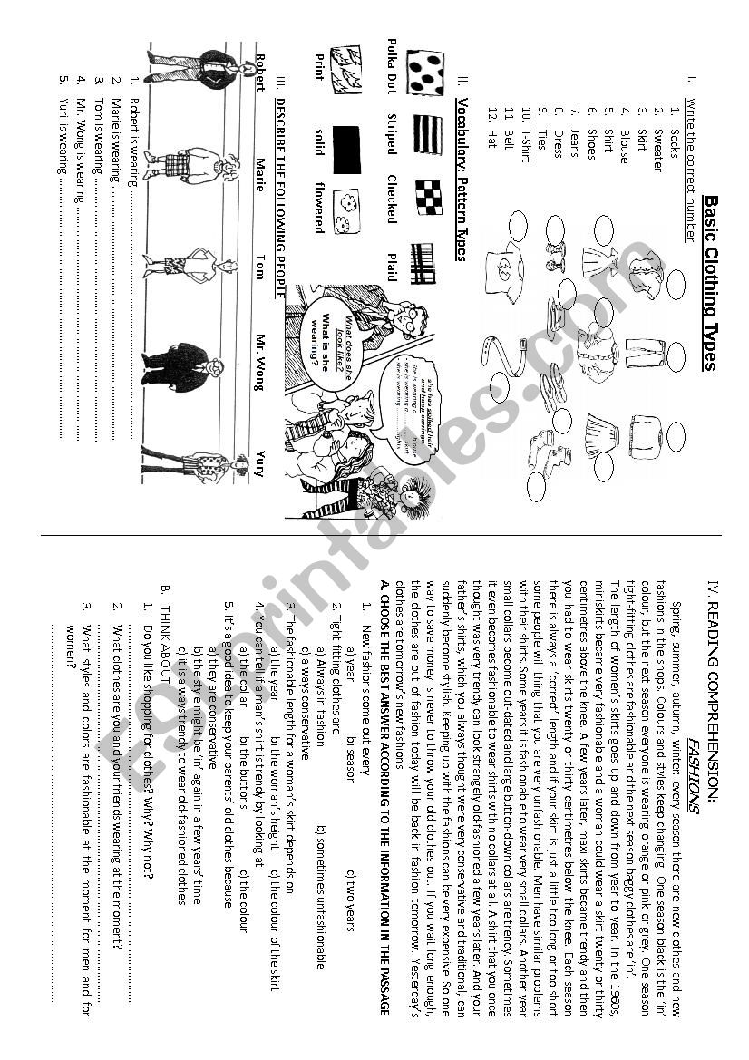 CLOTHING WORKSHEET worksheet