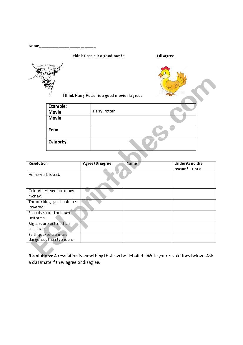 Agree/Disagree worksheet