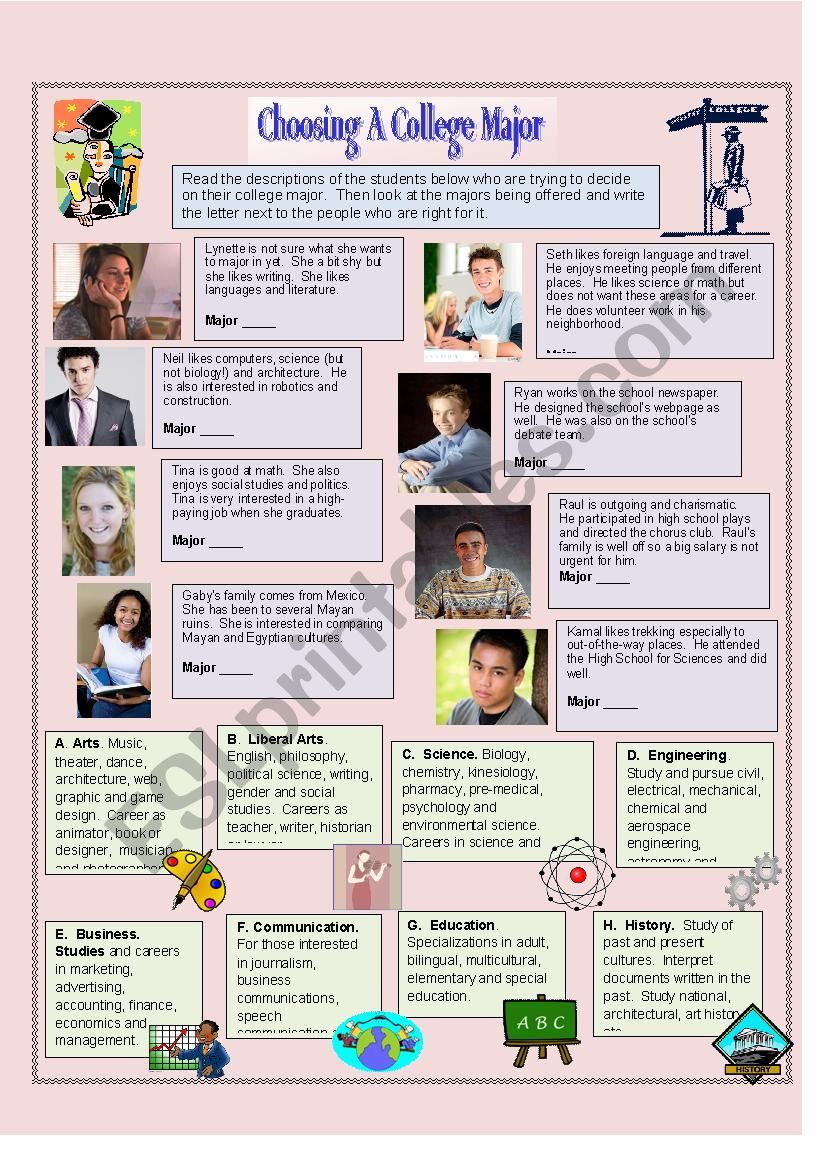 Choosing a College Major - ESL worksheet by EstherLee21 Within Choosing A College Worksheet