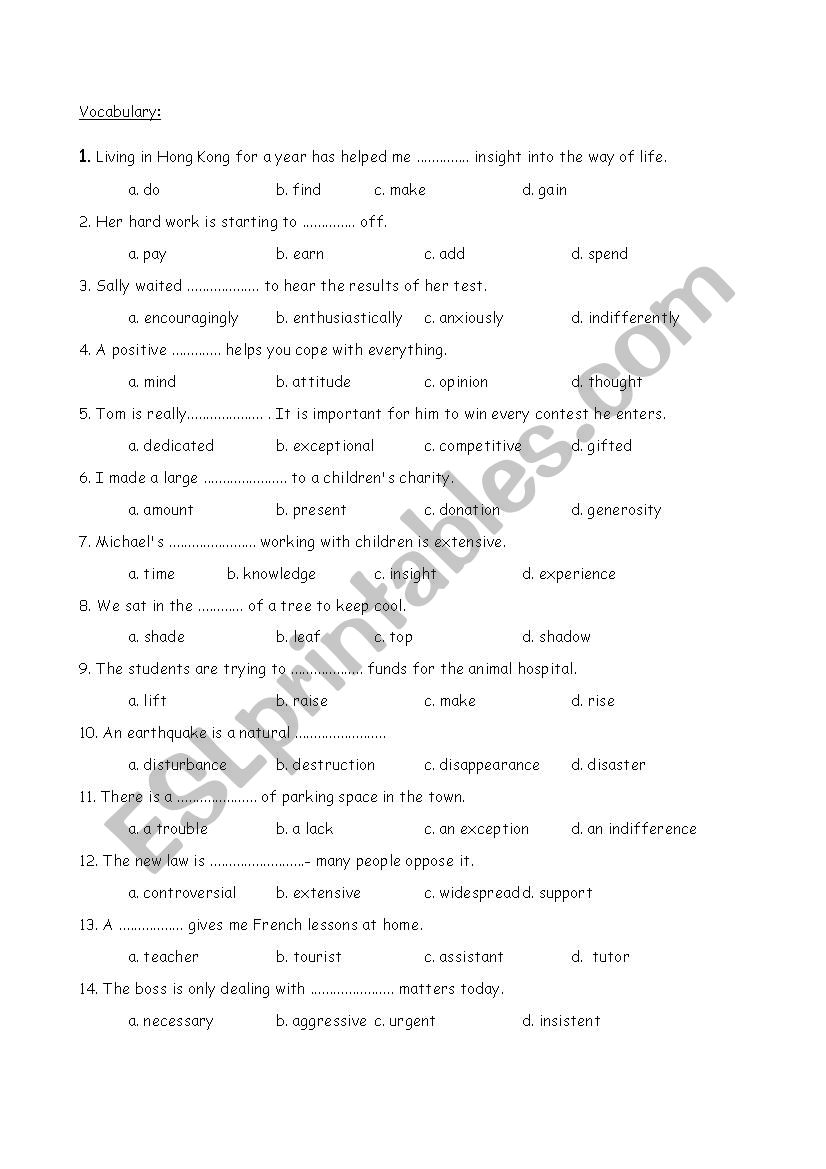  Vocabulary & Grammar Review Quiz