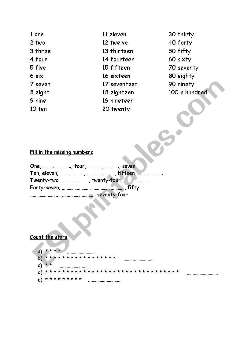 numbers 1-100 worksheet
