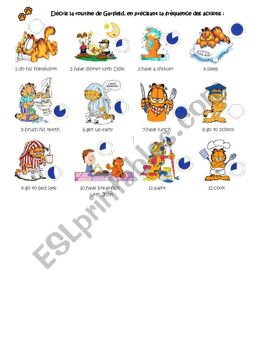 GARFIELDÂ´S ROUTINE worksheet