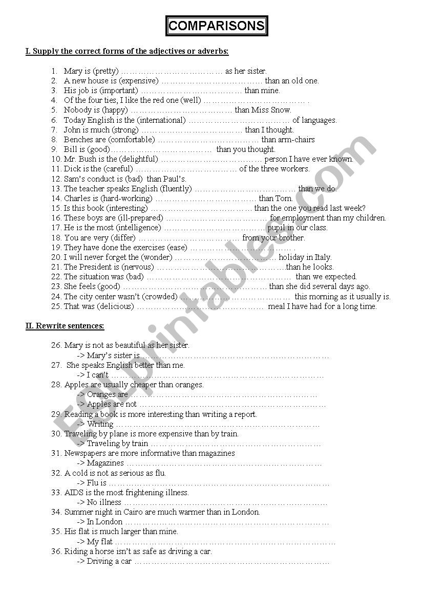 COMPARISONS worksheet