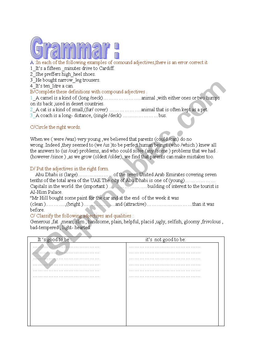 family life worksheet