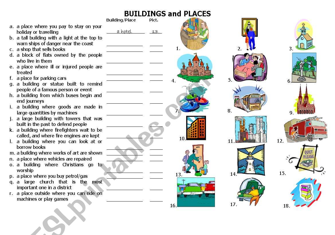 BUILDINGS and PLACES (p. 1) worksheet