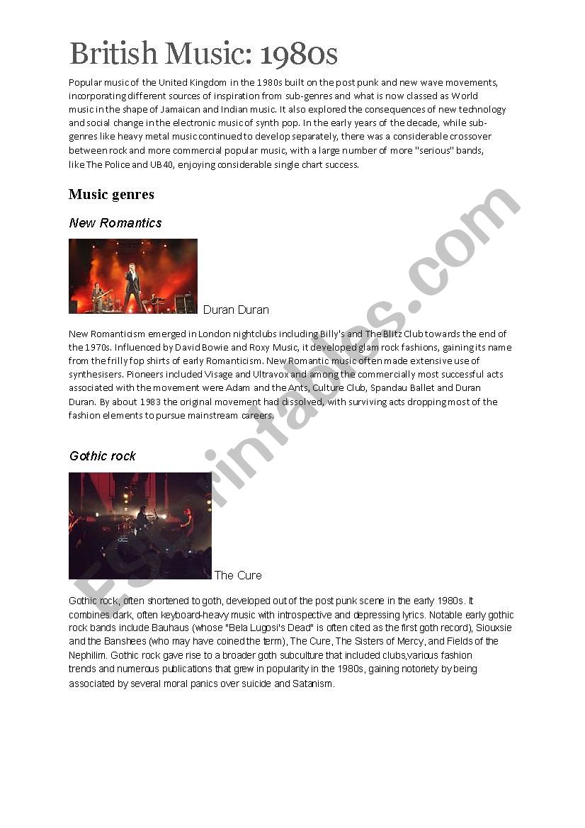 British Music of the 1980Â´s worksheet