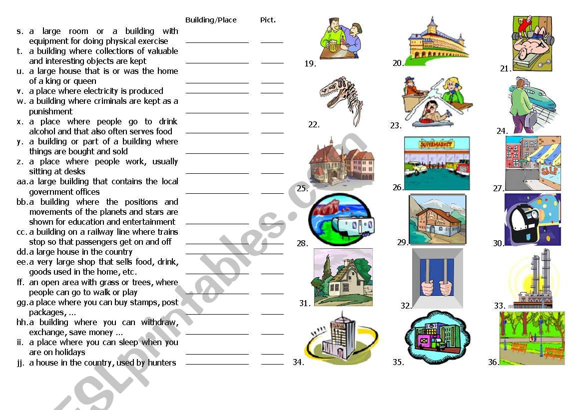 BUILDINGS and PLACES (p. 2) worksheet