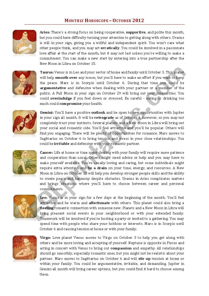 Fortune-telling worksheet