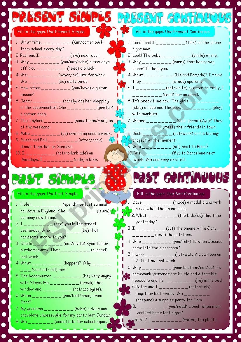 4 tenses - revision *KEY included*