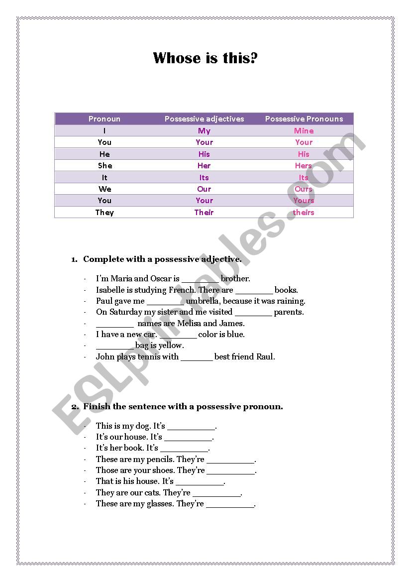 Whose is this? worksheet