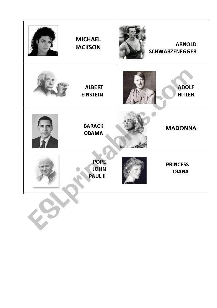 Guess game. Celebrities worksheet