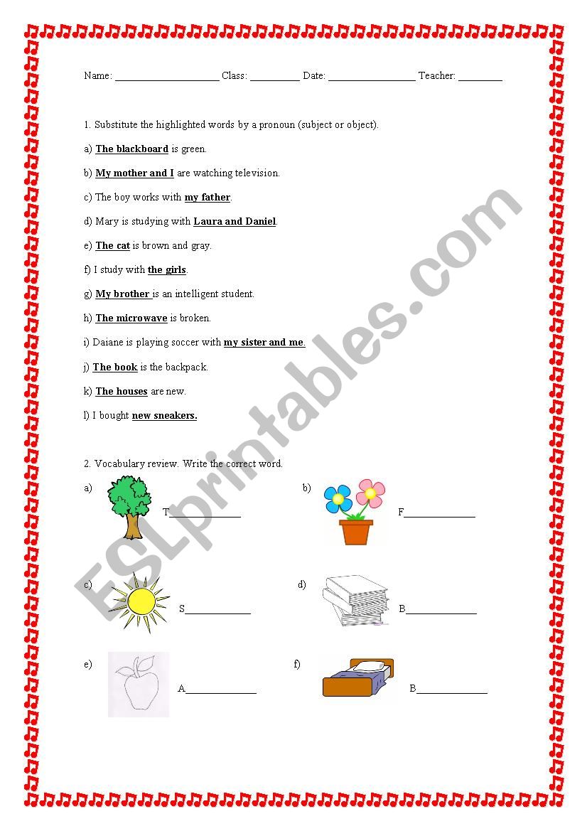 Subject and object pronouns worksheet