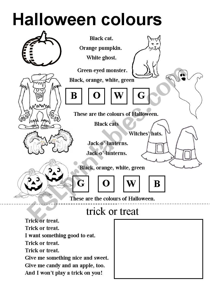 Halloween coloring poem worksheet