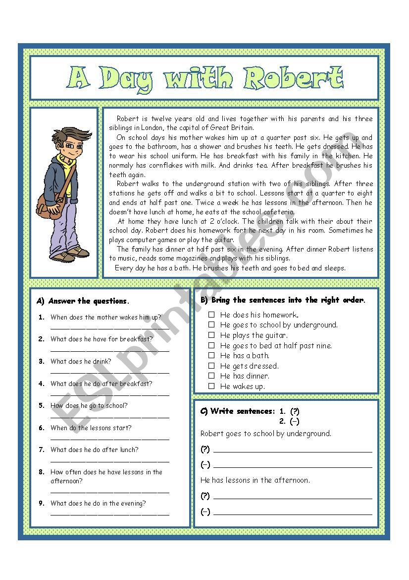 A day with Robert worksheet