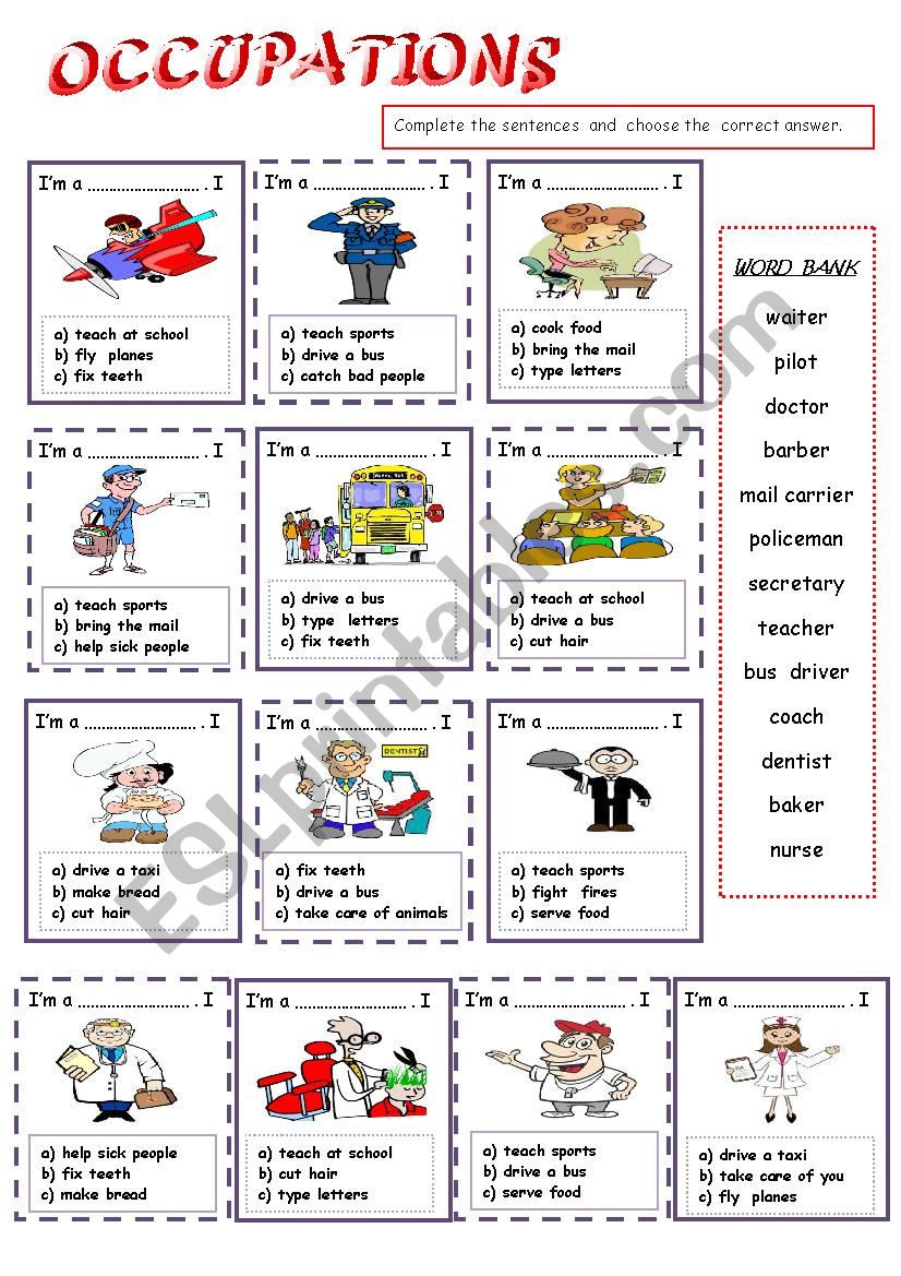 OCCUPATIONS worksheet