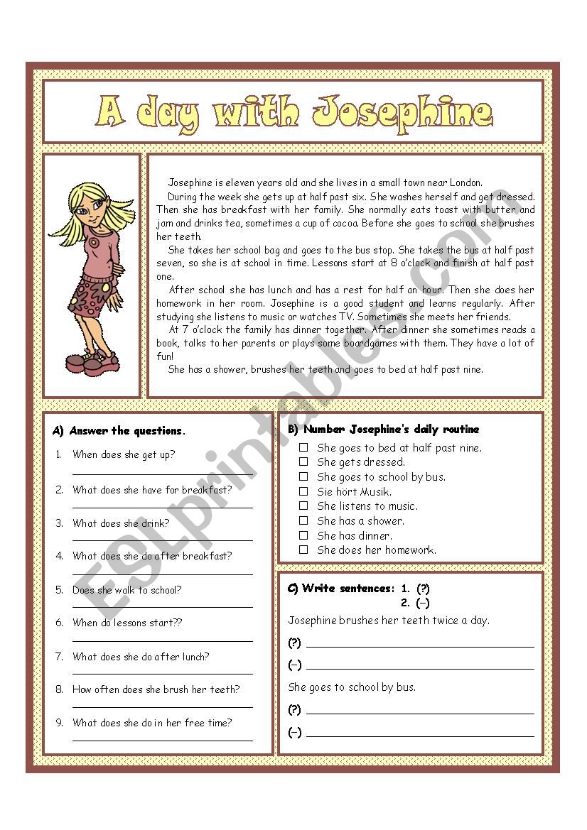 A day with Josephine worksheet