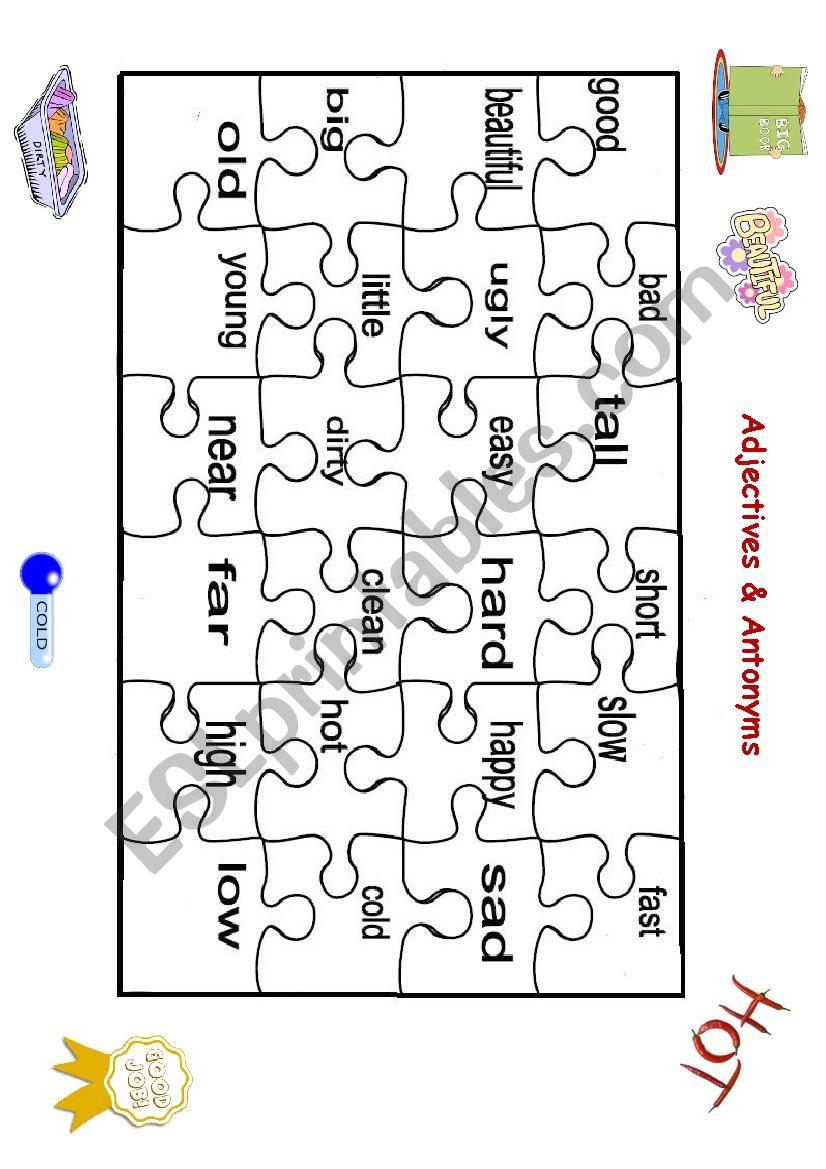 Adjectives And Antonyms Puzzle part 1 ESL Worksheet By Ivi84