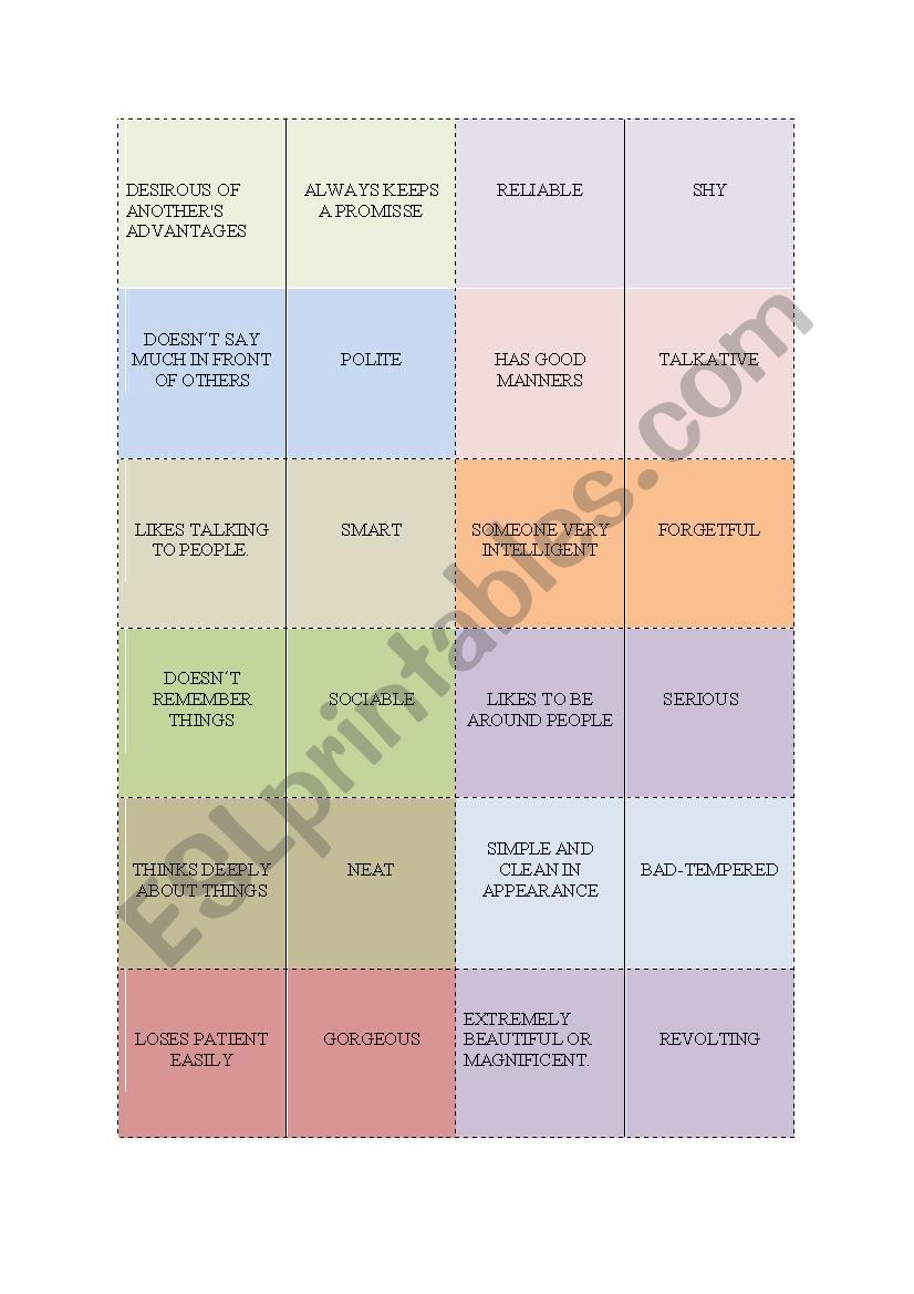 Adjectives dominoes worksheet