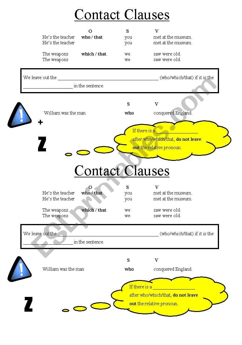 Use of contact clauses worksheet