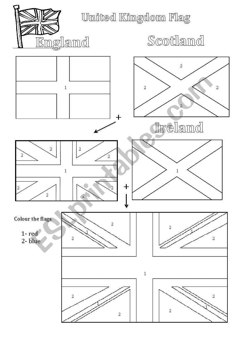 Color by numbers the UK flag worksheet