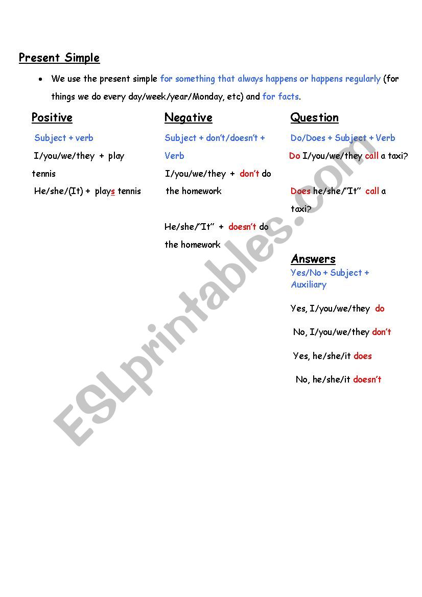 Present Simple and Continuous worksheet