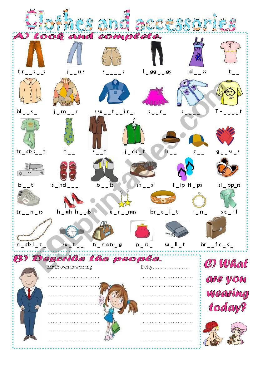 Clothes and accessories 1 worksheet